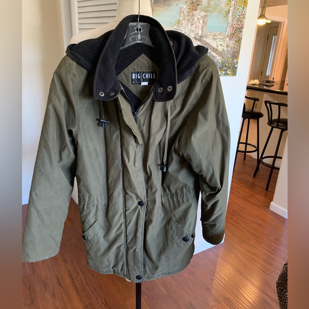 Big Chill olive Utility Jacket with Prominent removable hood. Very warm jacket